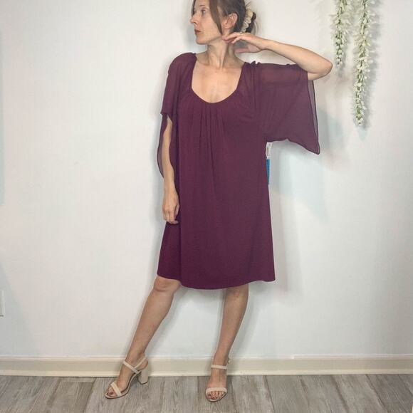 NWT ALICE + OLIVIA boho silk off shoulder flouce dress wide sleeve currant 2388 - Picture 13 of 15